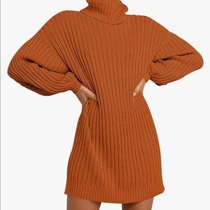 Women Turtleneck Long Sleeve Casual Loose Oversized Sweater Dress